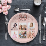 30e verjaardag roos gouden blush roze foto papieren bordje<br><div class="desc">Voor een 30e verjaardagsfeestje, haar leven vieren met een collage van 6 van je eigen foto's. Personaliseer en voeg een naam, leeftijd 30 en een datum toe. Geboortedatum of de datum van het feest. Donker roos, goudkleurige en zwart gekleurde letters. Een trendy rozen goudkleurige achtergrond versierd met druppels, verfdruppelende look...</div>