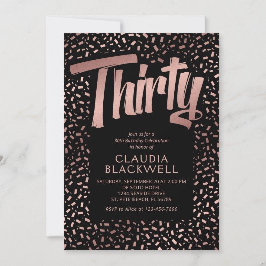 30e Verjaardag Roos Gouden Confetti Kaart (Voorkant)