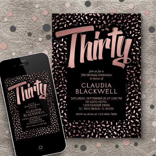 30e Verjaardag Roos Gouden Confetti Kaart