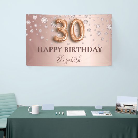 30e verjaardag roos gouden diamanten ballonschrift spandoek (Beurs)
