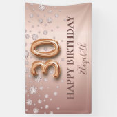30e verjaardag roos gouden diamanten ballonschrift spandoek (Verticaal)