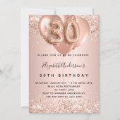 30e verjaardag roos gouden glans ballonnen kaart (Voorkant)