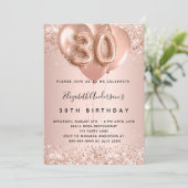 30e verjaardag roos gouden glans ballonnen kaart (Staand voorkant)