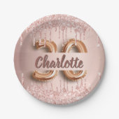 30e verjaardag roos gouden glitter druppels naam papieren bordje (Voorkant)