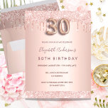 30e verjaardag roos gouden glitter roze uitnodigin briefkaart<br><div class="desc">Een moderne, stijlvolle en glamoureuze uitnodiging voor een 30e verjaardagsfeestje. Een faux roos gouden metalen achtergrond met een elegante faux roos goudglitter drip, verfdruppelaar. De naam wordt geschreven met een modern donker roos goudkleurig handgeschreven stijlmanuscript met letters. Pas je partijgegevens aan en voeg deze toe. Nummer 30 wordt geschreven met...</div>