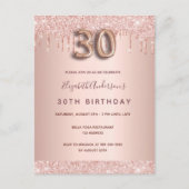 30e verjaardag roos gouden glitter roze uitnodigin briefkaart (Voorkant)