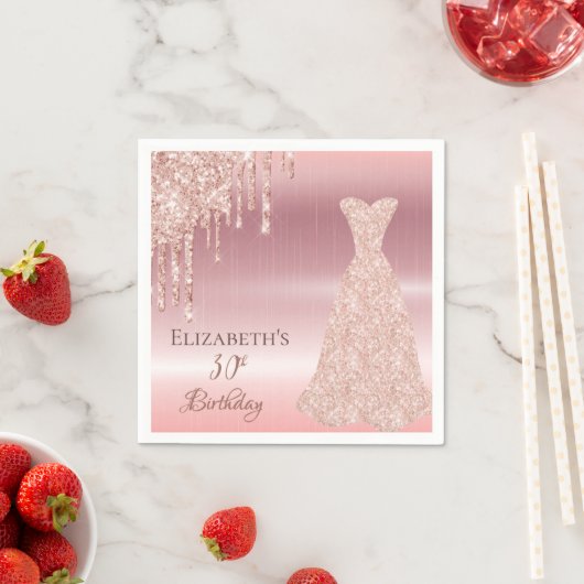 30e verjaardag roos gouden jurk glitter drip glazu servet (Insitu)