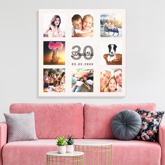 30e verjaardag roos gouden naam foto collage canvas afdruk (Insitu (Woonkamer))
