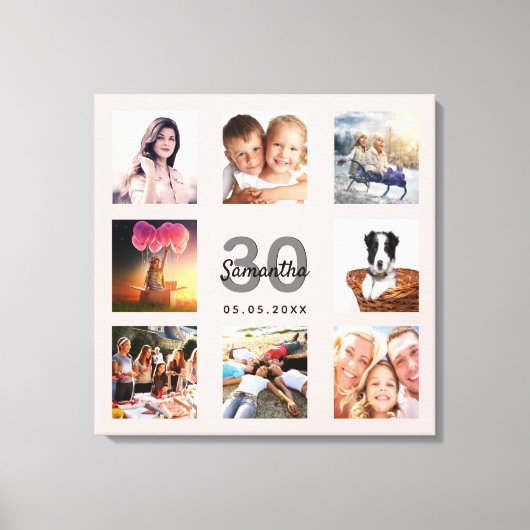 30e verjaardag roos gouden naam foto collage canvas afdruk (Voorkant)