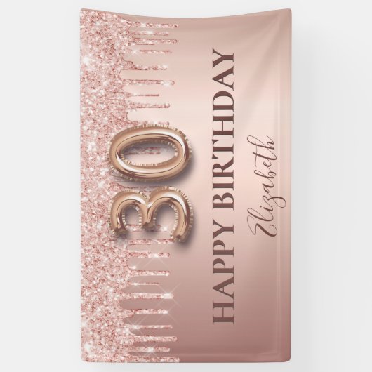 30e verjaardag roos gouden roze druppels spandoek (Verticaal)