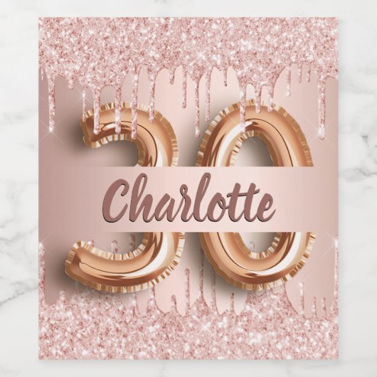 30e verjaardag roos gouden roze druppels wijn etiket (Enkel label)
