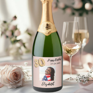 30e Verjaardag roos gouden roze foto Sparkling Wijnetiket