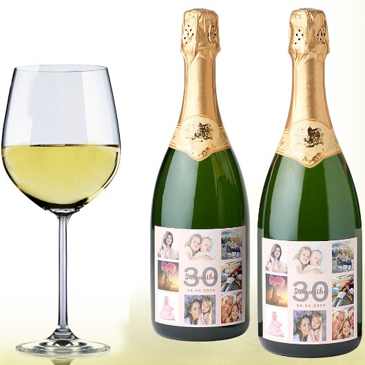30e verjaardag roos gouden roze fotocollage sparkling wijnetiket