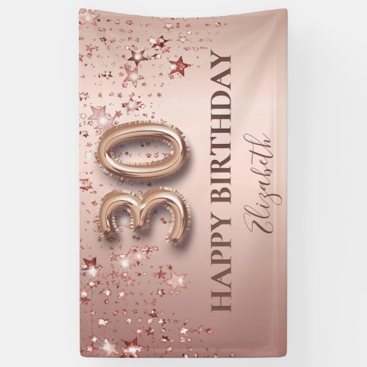 30e verjaardag roos gouden roze sterren ballonschr spandoek (Verticaal)