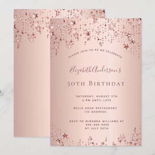 30e verjaardag roos gouden sterren sprinkle kaart (Voorkant / Achterkant)