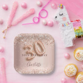 30e verjaardag roos gouden zwarte glitter naam papieren bordje (Feest)