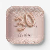 30e verjaardag roos gouden zwarte glitter naam papieren bordje (Voorkant)