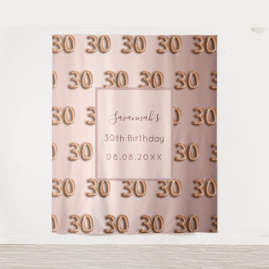 30e verjaardag roos gouden zwarte naam wandkleed (Voorkant)