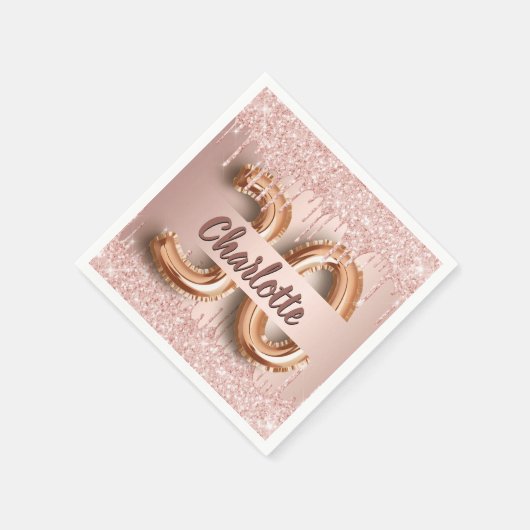 30e verjaardag roos goudglitter naam servet (Hoek)