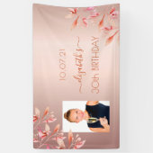 30e verjaardag roos goudroze lichtroze foto spandoek (Verticaal)