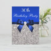 30e verjaardag Royal Blue Bow zilveren pailletten Kaart (Staand voorkant)