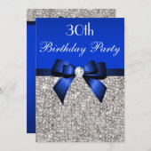 30e verjaardag Royal Blue Bow zilveren pailletten Kaart (Voorkant / Achterkant)