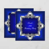 30e verjaardag Royal Blue Silver Chrome Kaart (Voorkant / Achterkant)