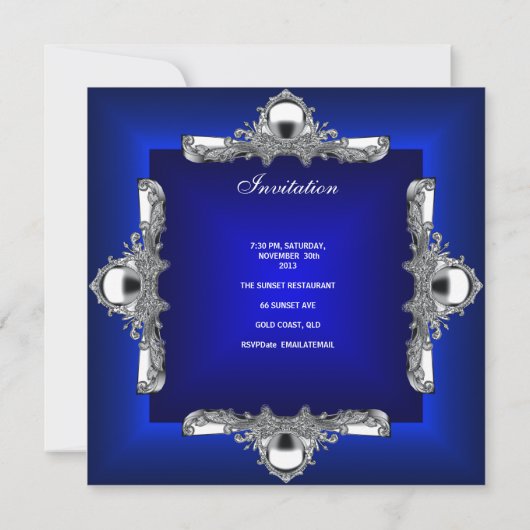 30e verjaardag Royal Blue Silver Chrome Kaart (Achterkant)