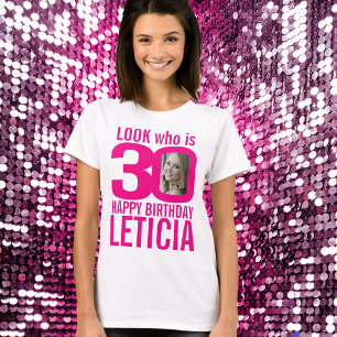 30e verjaardag roze blik 30 douanefoto en naam t-shirt