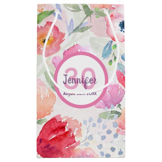 30e verjaardag roze bloemen klein cadeauzakje (Achterkant)