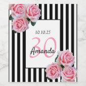30e verjaardag roze bloemen zwart witte strepen wijn etiket (Enkel label)