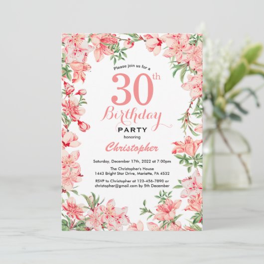 30e verjaardag Roze Boho botanische bloemen Kaart (Staand voorkant)