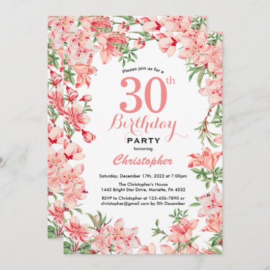 30e verjaardag Roze Boho botanische bloemen Kaart (Voorkant / Achterkant)