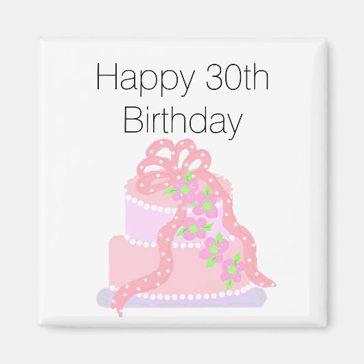 30e Verjaardag Roze Cake Magneet (Voorkant)