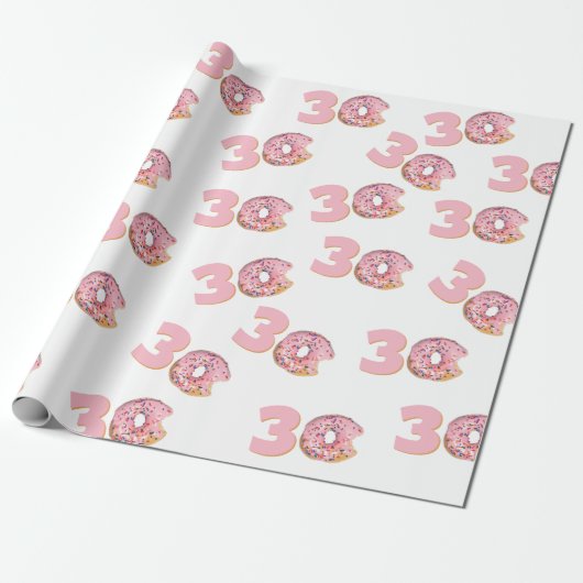 30e verjaardag roze donut cadeaupapier (Uitgerold)