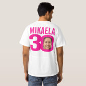 30e verjaardag roze douanenaam en fotomalplaatje t-shirt (Achterkant volledig)