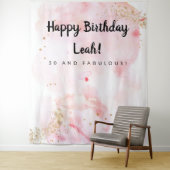 30e verjaardag, roze en gouden achtergrond wandkleed (In situ)