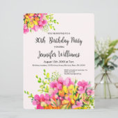 30e verjaardag, roze en oranje bloemen kaart (Staand voorkant)