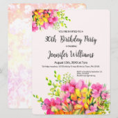 30e verjaardag, roze en oranje bloemen kaart (Voorkant / Achterkant)