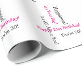 30e verjaardag, roze en zwarte tekst, 2 richtingen cadeaupapier (Rol Hoek)