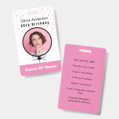30e verjaardag Roze Foto ID Gastheer/Eer Gast Badge (Voor- en achterkant)