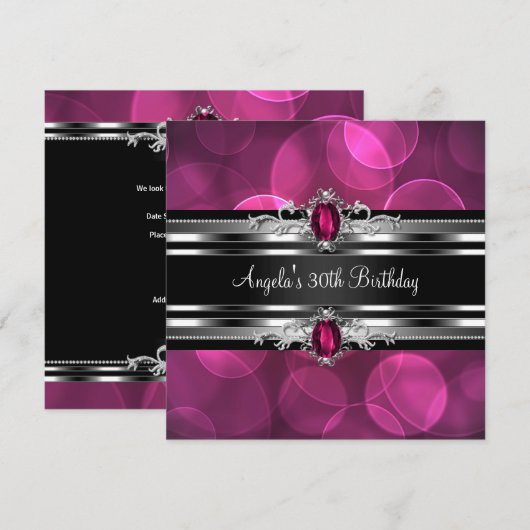 30e verjaardag Roze Gem Bubbles Silver Black Kaart (Voorkant / Achterkant)