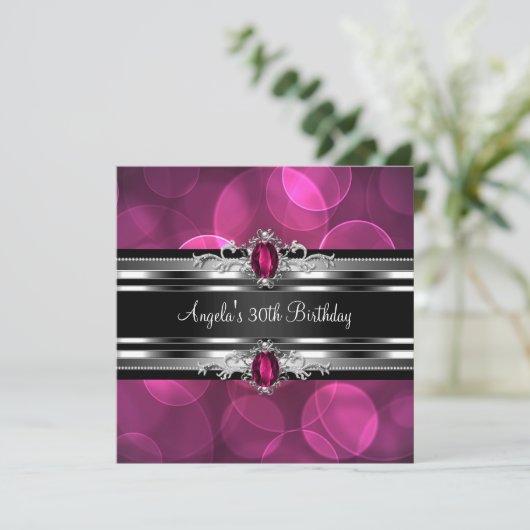30e verjaardag Roze Gem Bubbles Silver Black Kaart (Staand voorkant)