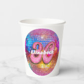 30e verjaardag roze glitter groovy jaren 70 discob papieren bekers (Achterkant)