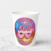 30e verjaardag roze glitter groovy jaren 70 discob papieren bekers (Voorkant)