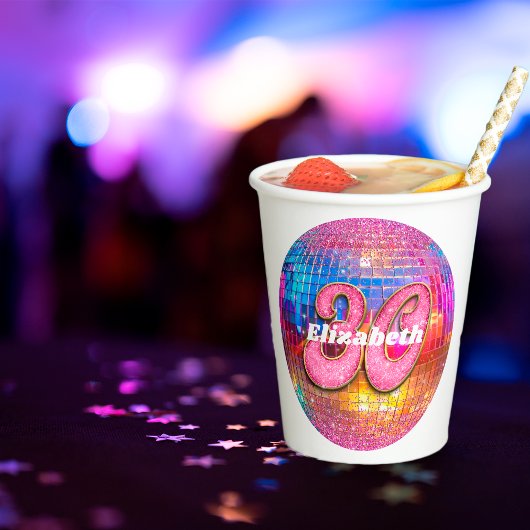30e verjaardag roze glitter groovy jaren 70 discob papieren bekers