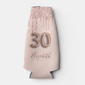 30e verjaardag roze goud blozen glitters drijps na flesjeskoeler (Voorkant)