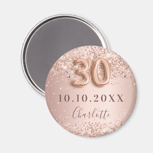 30e verjaardag roze goud blush save the date magneet (Voorkant / Achterkant)