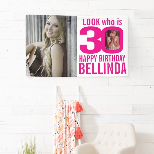 30e verjaardag roze kijk nu 30 aangepaste foto toe spandoek (Insitu)