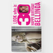 30e verjaardag roze kijk nu 30 aangepaste foto toe spandoek (Verticaal)